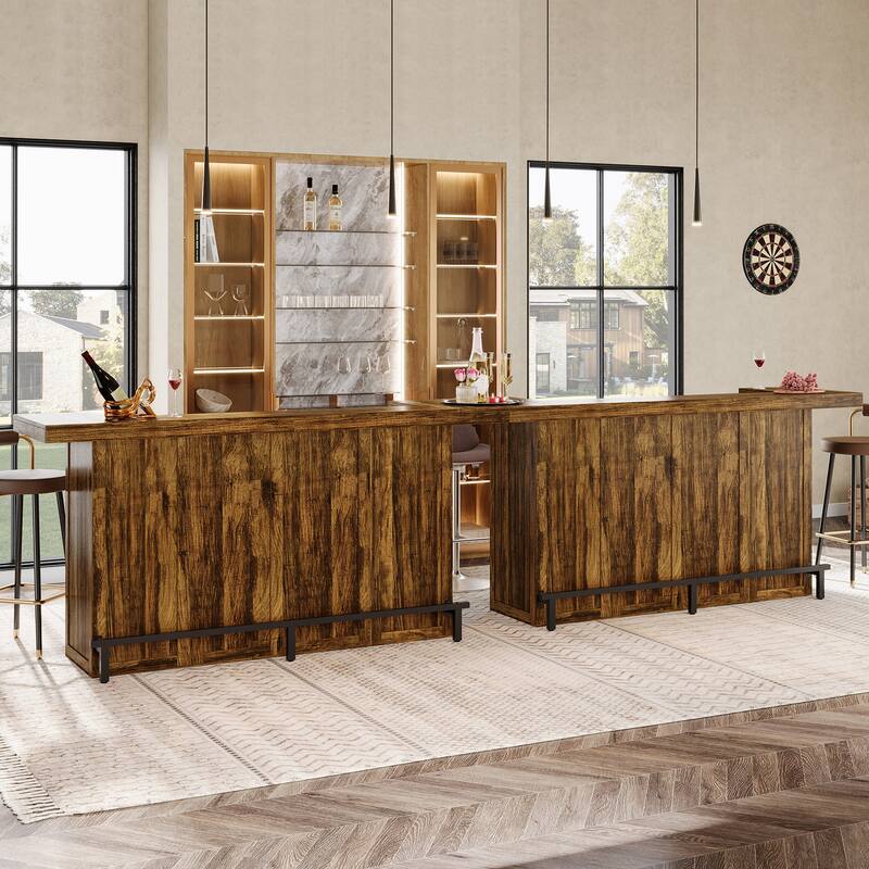 4-Tier Wooden Bar Table, 70.9" Large Home Bar Unit with Storage Shelves for Home, Patio, Basement