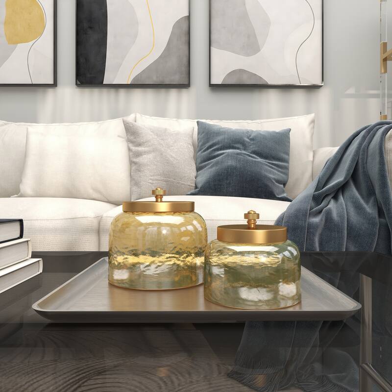 CosmoLiving by Cosmopolitan Gold Glass Living Room Decorative Jars with Metal Lids (Set of 2)