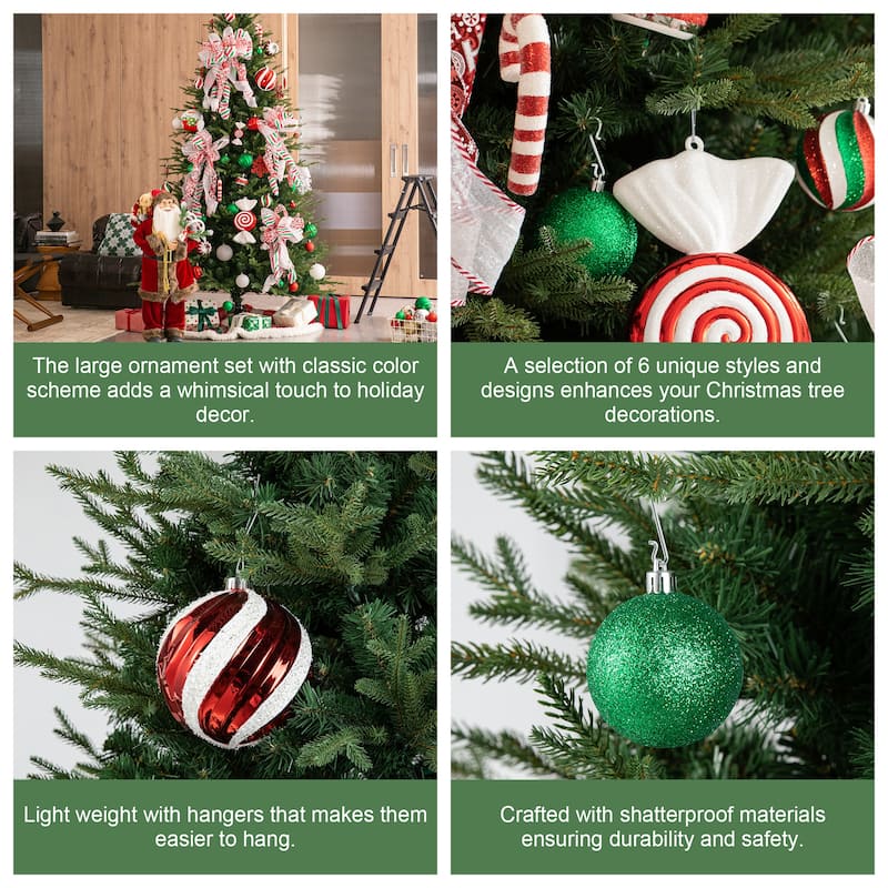 Glitzhome 18ct Christmas Red & Green Glitter Snowman Ball Shatterproof Ornaments