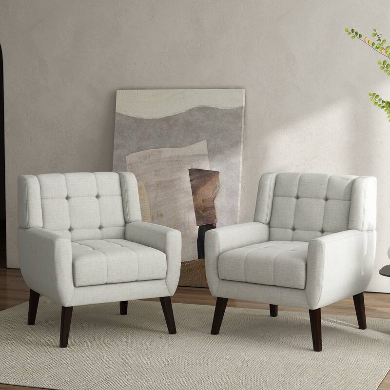 Tufted Wingback Accent Chairs Linen/Faux Leather/Velvet Armchairs Set of 2