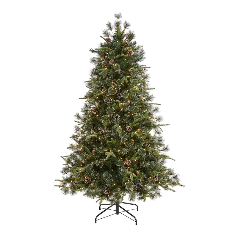 6’ Pre-Lit Snow Tipped Clermont Artificial Christmas Tree, Clear LED Lights - 6 Foot