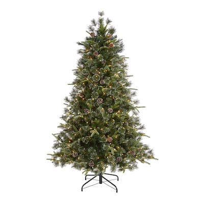 6’ Pre-Lit Snow Tipped Clermont Artificial Christmas Tree, Clear LED Lights - 6 Foot