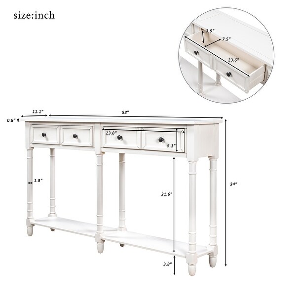 Ivory White Entryway Console Table with 2 Drawers and Bottom Shelf