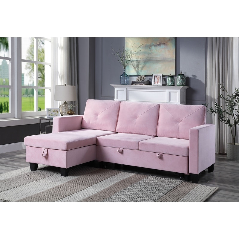 Nova Velvet Reversible Sleeper Sectional Sofa with Storage Chaise