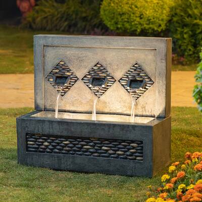 Glitzhome 30"L Faux Concrete Pebbles Outdoor LED Polyresin Fountain