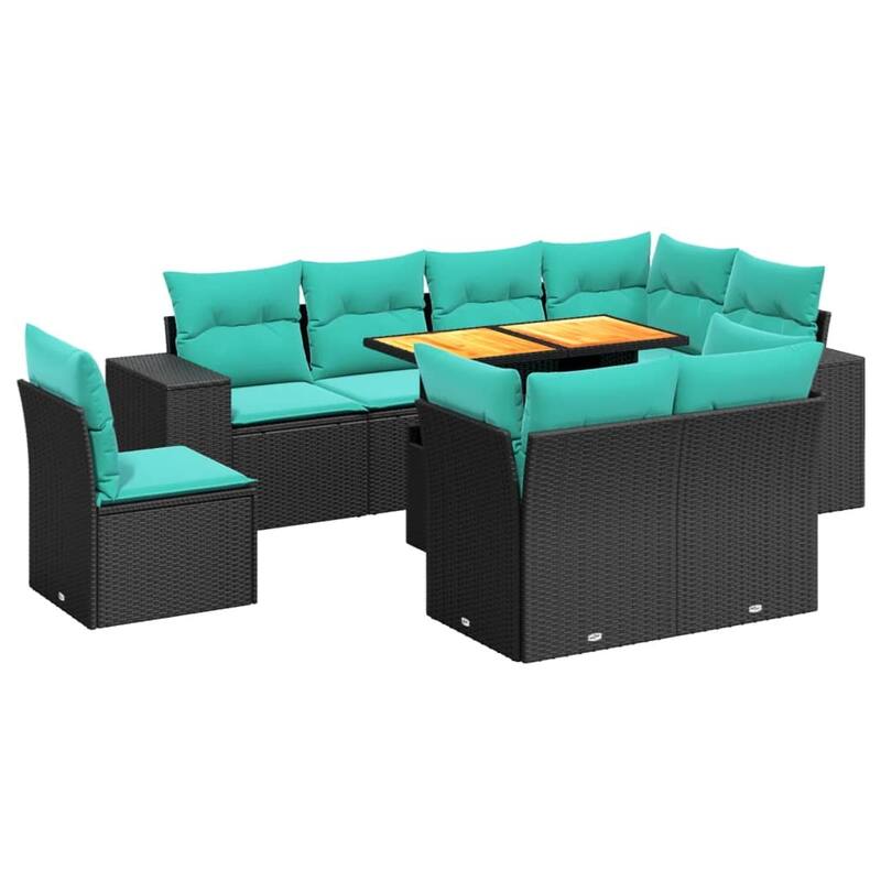 vidaXL Patio Sofa Set with Cushions Outdoor Furniture 9 Piece Poly Rattan - 24.4 x 24.4 x 27.2