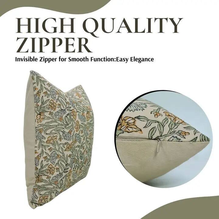 Fabdivine Satin Hidden Zipper Block Print Floral Throw Home or Room Decor, Throny Stem