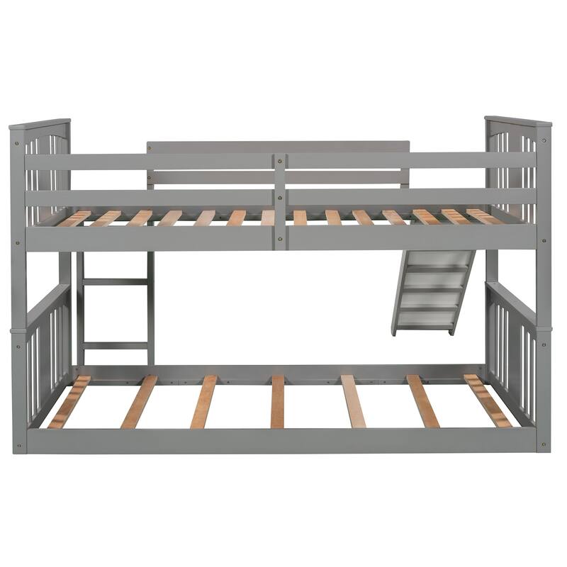 Gray Twin over Twin Solid Wood Bunk Bed with Slide & Ladder