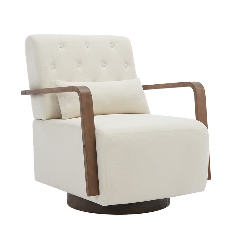 Solid Wood Swivel Accent Chair with Armrests and Lumbar Pillow - 360° Rotation