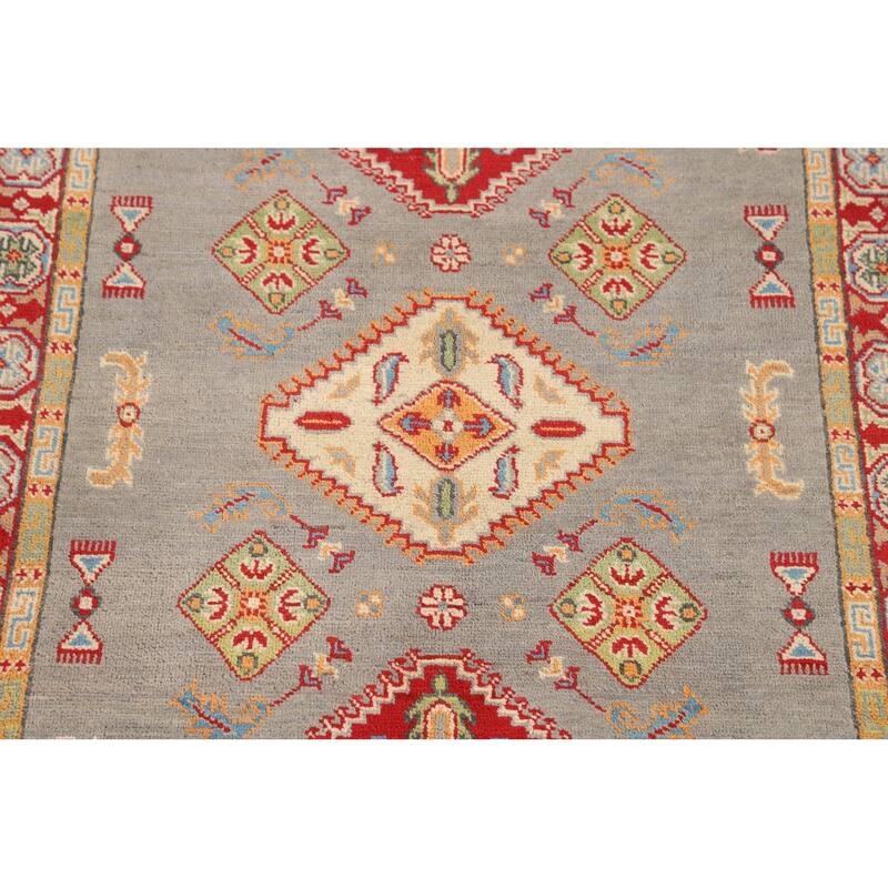 Geometric Kazak Accent Rug Hand-Knotted Oriental Wool Carpet - 3'3" x 5'0"
