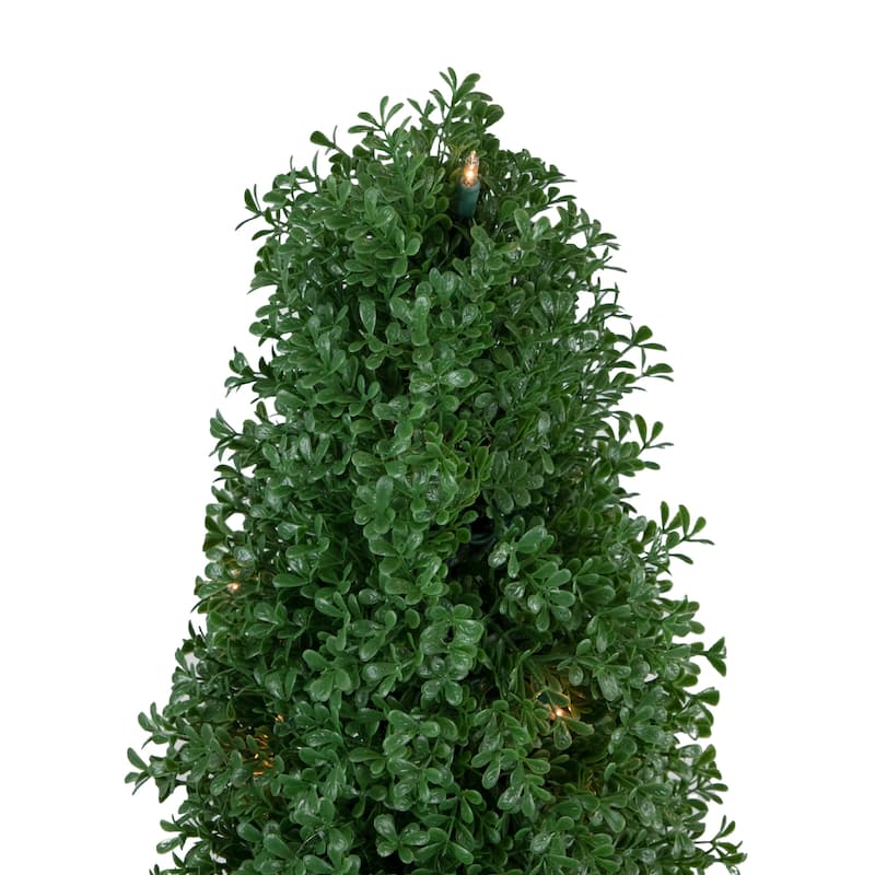 4' Pre-Lit Artificial Boxwood Cone Topiary Tree with Round Pot Clear Lights - 14