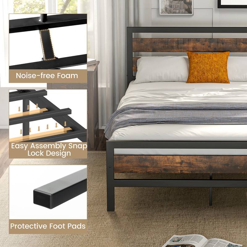 Costway Full/Queen Industrial Metal Platform Bed Frame Rustic