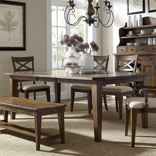 slide 1 of 6, The Gray Barn Hearthstone Ridge Dark Brown Tobacco & Black Finish Rectangular Leg Table