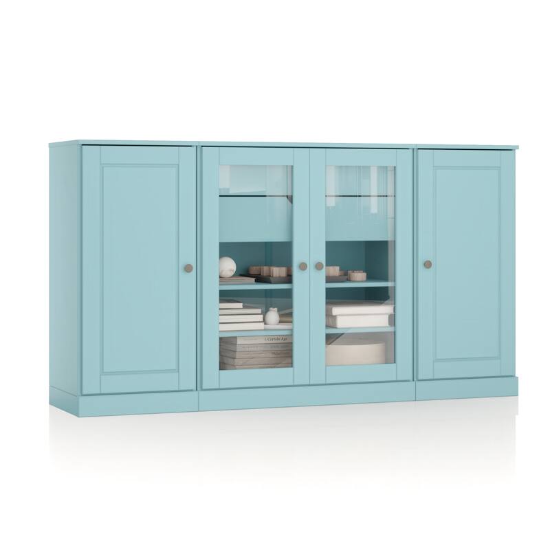 Palace Imports 100% Solid Wood 65" Sideboard with Solid, Clear Glass Doors, 2-Drawers and Adjustable Shelves
