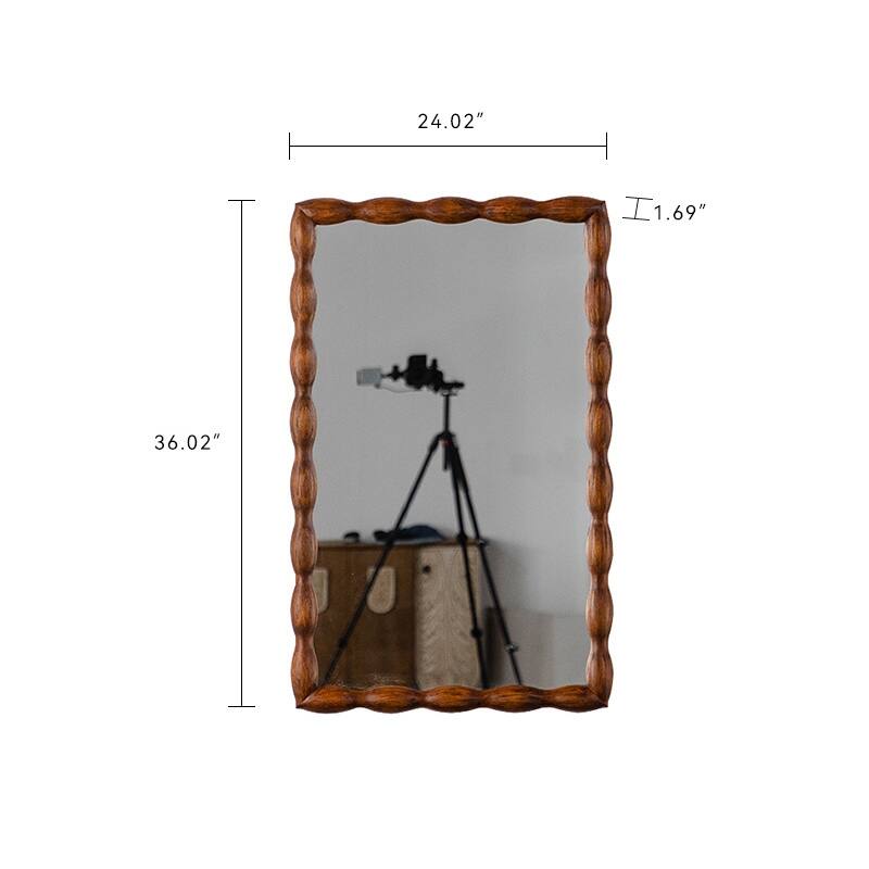Mid-Century Modern Mirror with Solid Wood Frame,Wall-Mounted High-Definition Non-deformable Bedroom Mirror