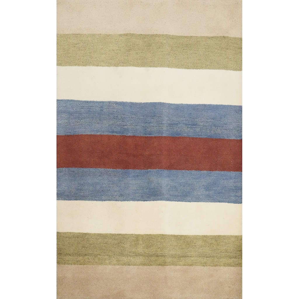 Hand Knotted Oriental 100% Wool Carpet Modern Stripe Multi-Colored Gabbeh Area Rug - 6' 3'' X 4' 7''