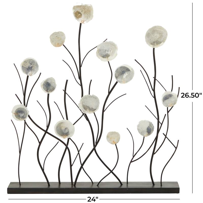 Metal Floral Sculpture with Capiz Embellishments - Black - Roche River Decor - 3"W x 24"L x 27"H