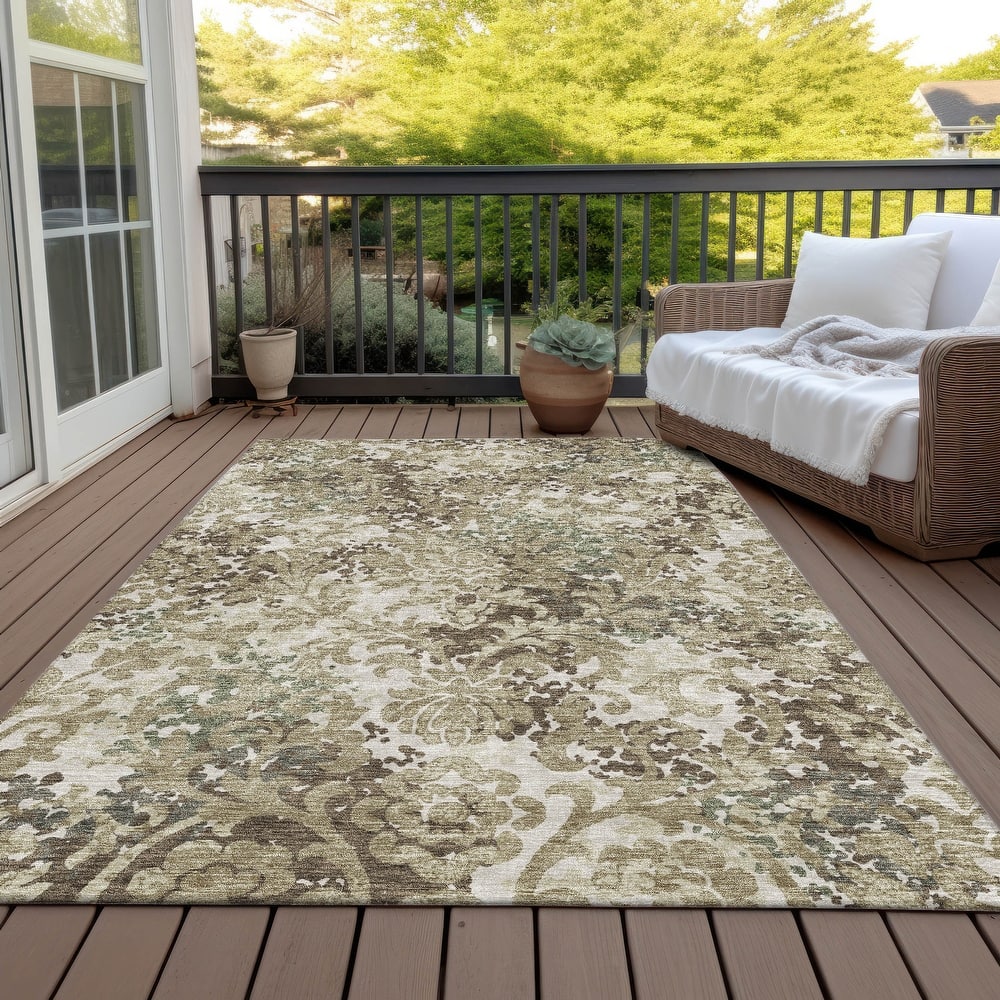 Machine Washable Indoor/ Outdoor Chantille Abstract Damask Rug