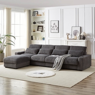 Corduroy L-Shaped Sofa Feature Sectional Couch 4-seat Home Sofa