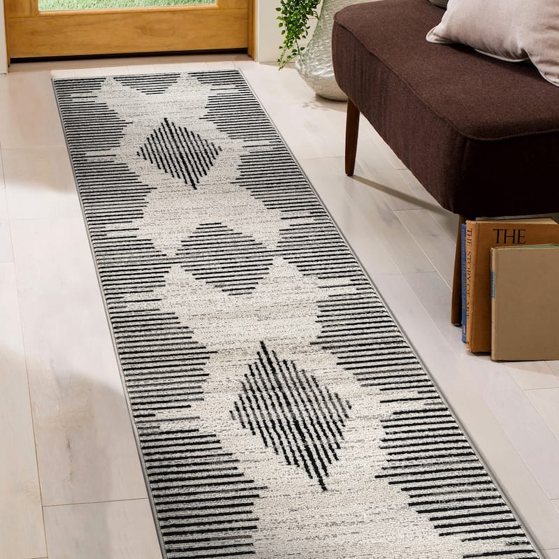 Modern Abstract Area Rug for Living Room, Bedroom, or Entryway - Low Pile Indoor Rug - Cream - 2' 3" x 8'