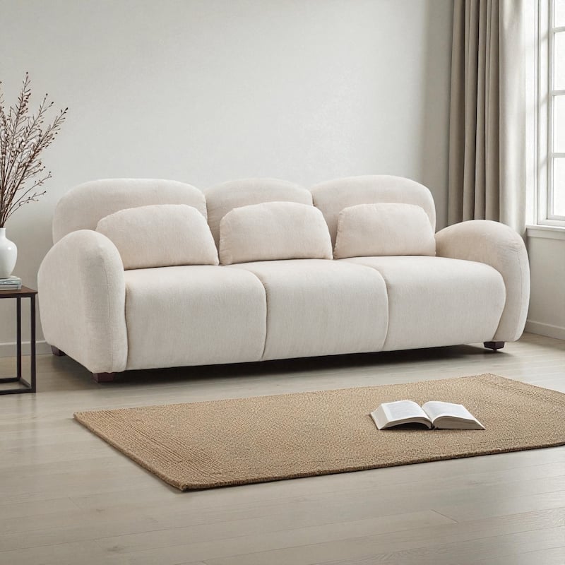 78" Modern Boucle Sofa, 3-Seater Upholstered Couch with Pillows, Curved Petal Design for Living Room Bedroom Office
