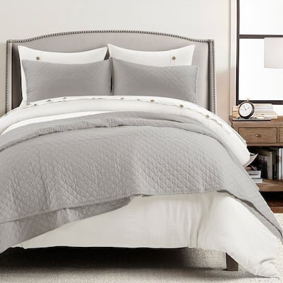 Lush Decor Belgian Flax Prewashed Linen Rich Cotton Blend Quilt 3 Piece Set