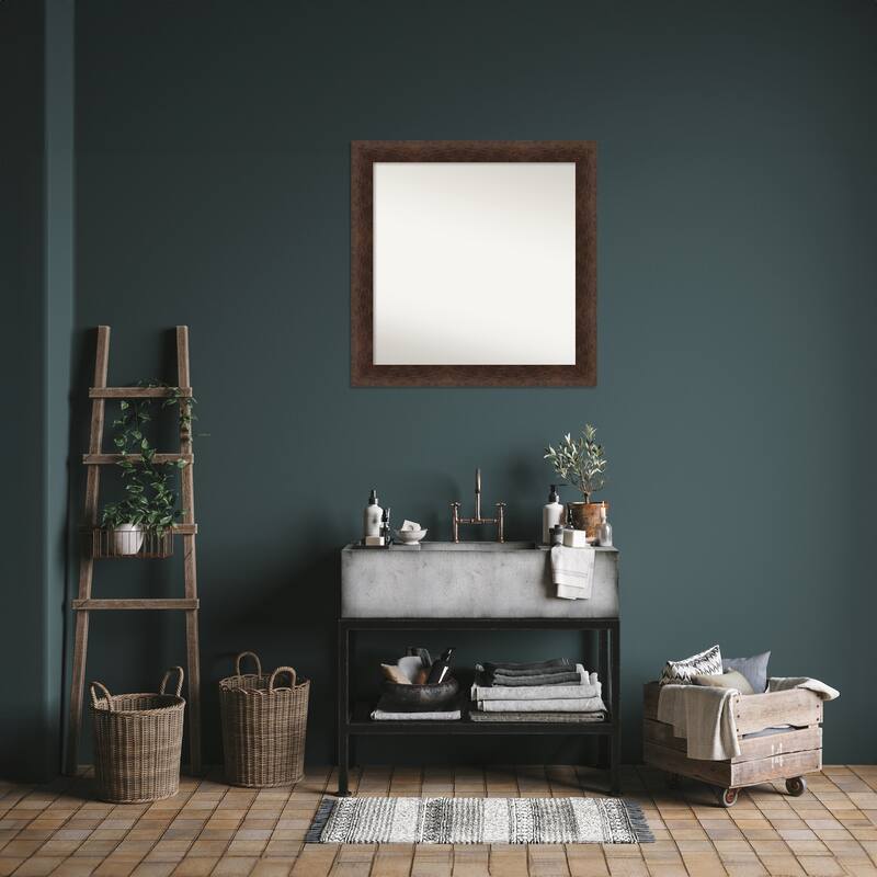 Warm Walnut Non-Beveled Wood Framed Bathroom Vanity Wall Mirror - Warm Walnut