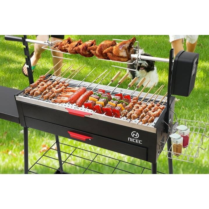 Charcoal Grill, Portable Rotisserie Grill with Detachable Table