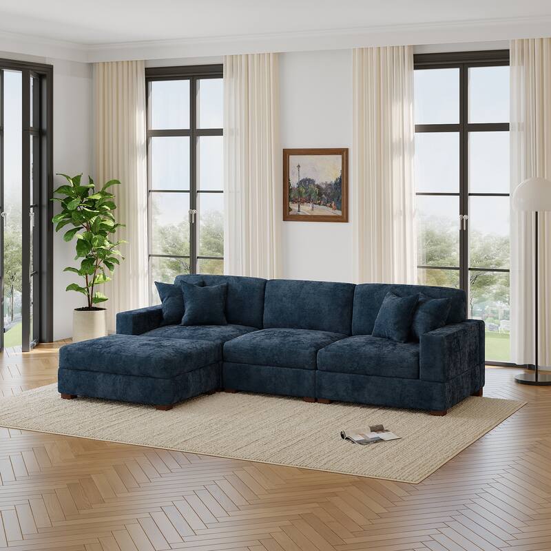 Modern Oversized Chenille Modular Sectional Sofa with Ottoman