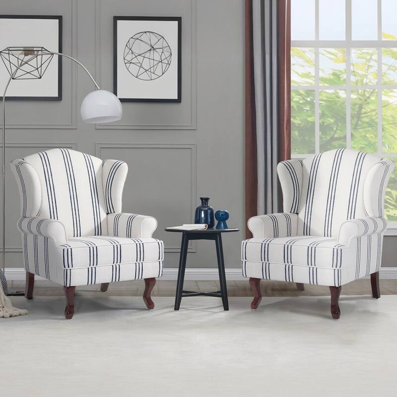 2 Set Traditional Rolled Arm Wing Back Accent Chair