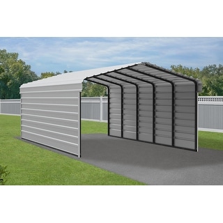 Arrow 12 x 24 ft Galvanized Steel Carport, with 2-Sided Enclosure ...