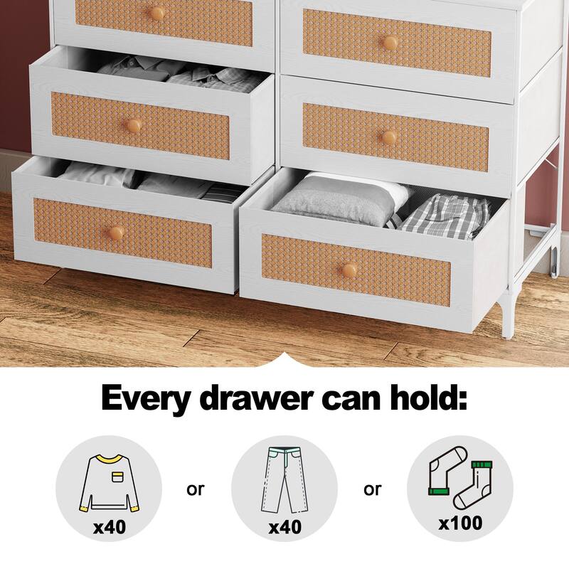 Wide Fabric Dresser 6 Drawer Dresser Storage Tower Unit
