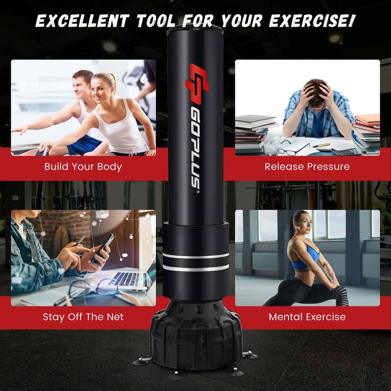 Goplus 71" Freestanding Punching Bag with 25 Suction Cups Gloves 182 - 19'' x 19'' x 71'' (L x W x H)