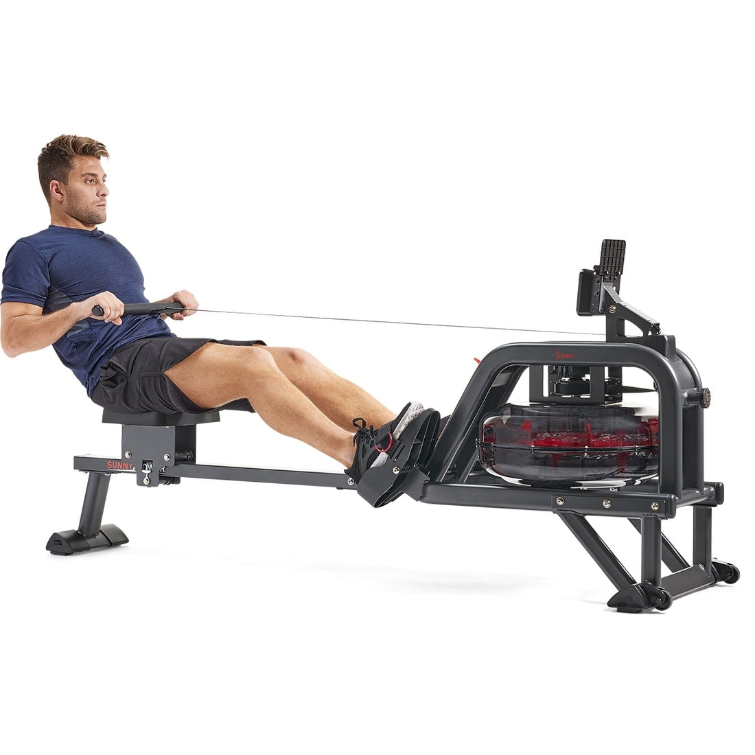 Sunny Health Fitness Smart Obsidian Surge Water Rowing Machine