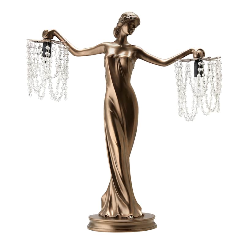 Gracewood Hollow Sansal Bronze/Resin 23.75-inch Grecian Goddess Beaded Table Lamp - 22"L x 7.625"W x 23.75"H
