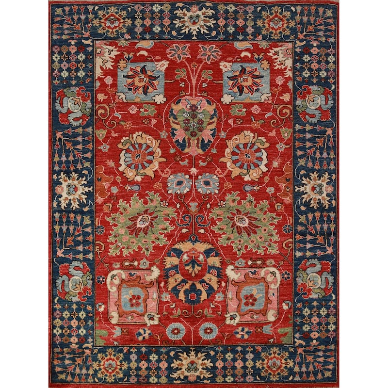 Vegetable Dye Floral Red Ziegler Oriental Rug Hand-Knotted Wool Carpet - 5'1"x 6'7"