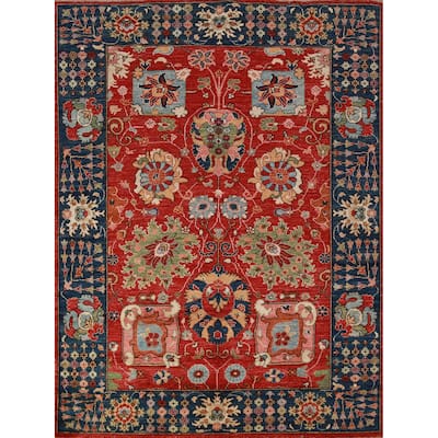 Vegetable Dye Floral Red Ziegler Oriental Rug Hand-Knotted Wool Carpet - 5'1"x 6'7"