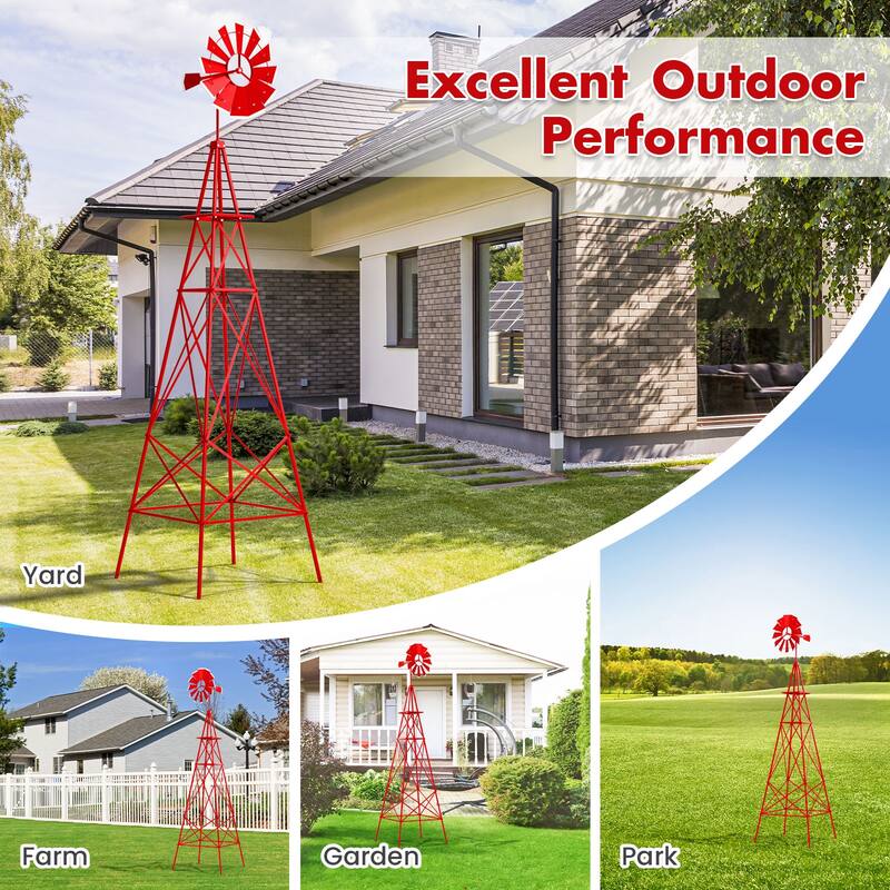 8 Feet Metal Windmill Outdoor Garden Yard Ornament with Weathervane