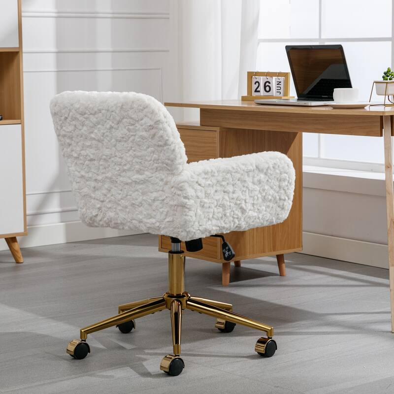 GDF Studio - Modern Upholstered Swivel Home Office Chair with Golden Metal Base and Artificial Rabbit Hair Comfort
