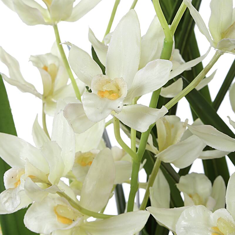 Artificial Cymbidium Orchids Centerpiece in a Glossy Planter - 24.25" - White and Green