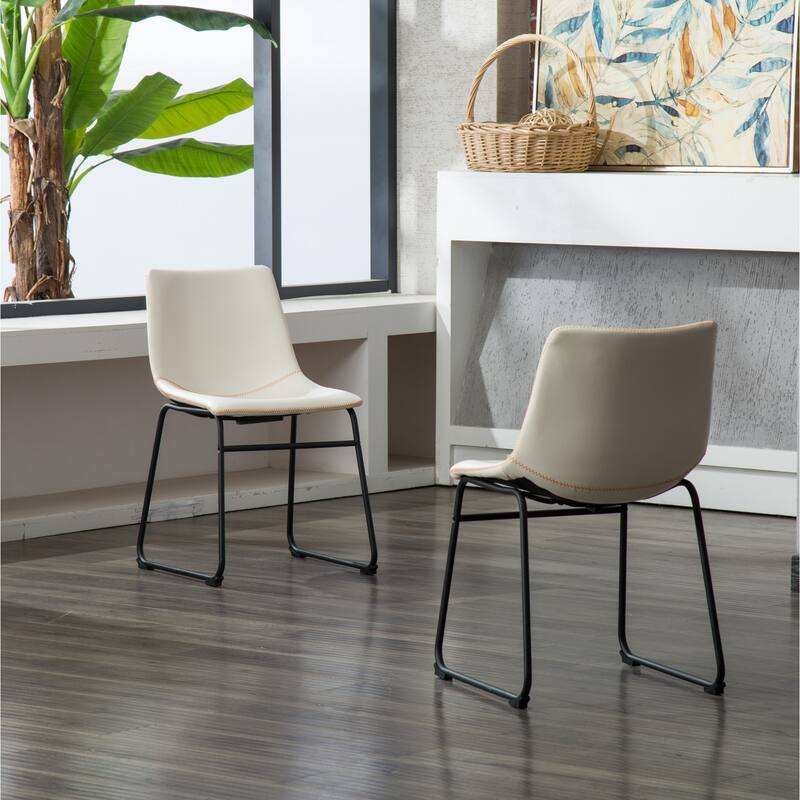 Handcrafted Metal Dining Chairs with Vintage PU Leather Set of 2