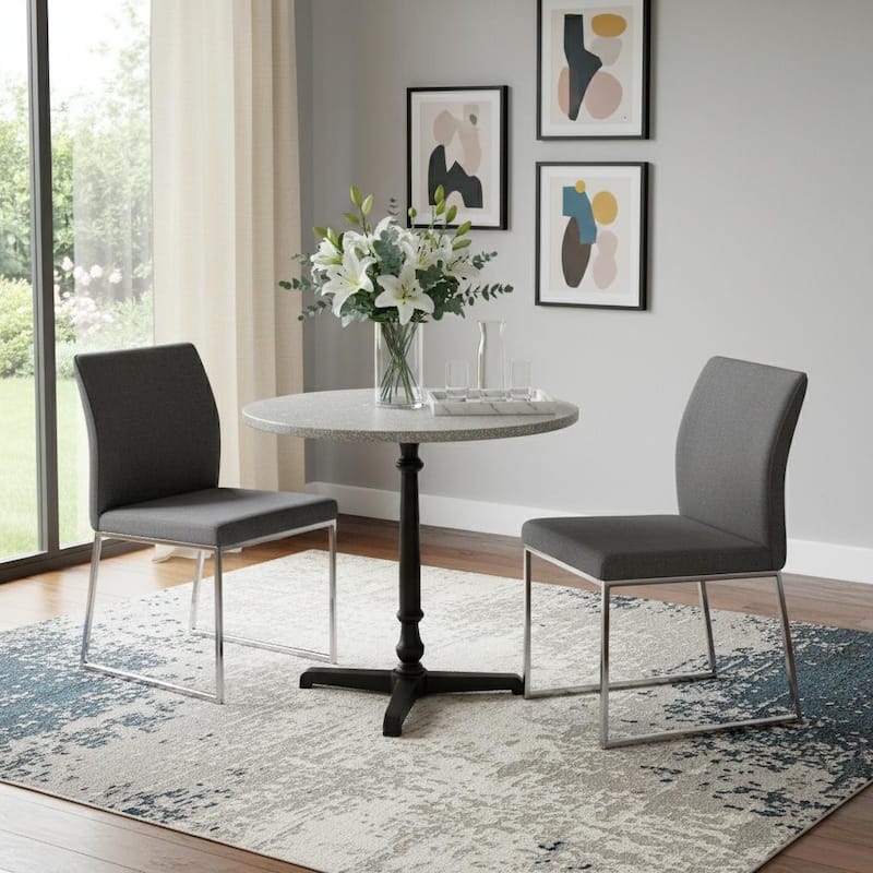 HomeRoots 24" Gray And Black Stone And Iron Round Dining Table - 24.00 in. x 30.00 in. x 24.00 in. - Gray - 24.00 in. x 30.00 in.  x 24.00 in.