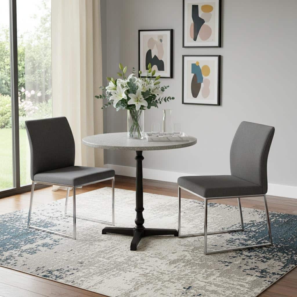 HomeRoots 24" Gray And Black Stone And Iron Round Dining Table - 24.00 in. x 30.00 in. x 24.00 in.