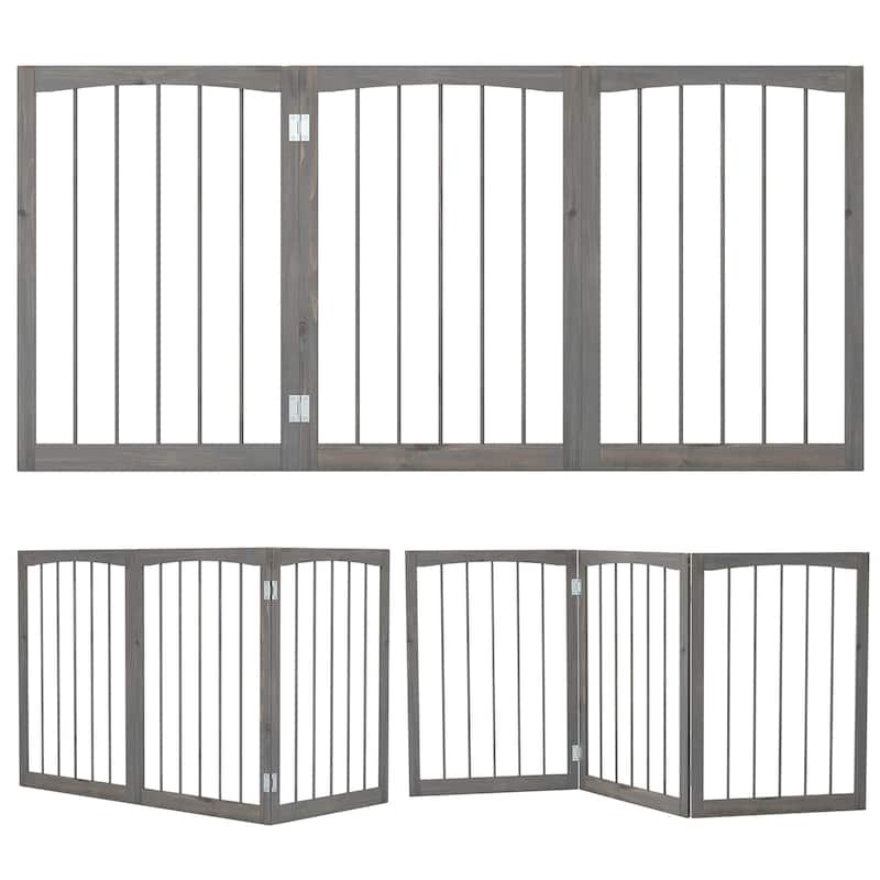 30" Expandable Dog Gate 3-Panel Foldable Wooden Pet Barrier for Doorways Bedrooms and Kitchens - 63" x 30"