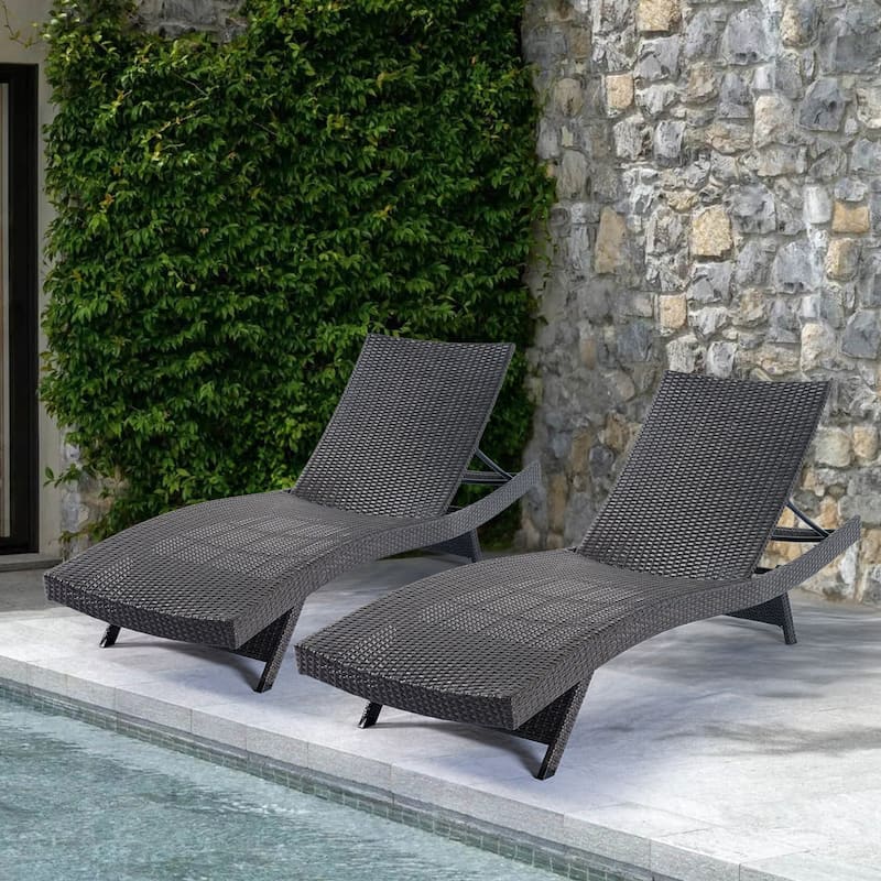 Outdoor Chaise Lounge Chair,PE Rattan Adjustable Backrest Chaise Lounge, Outdoor Pool Recliner Patio Chairs Lounge Chair - Grey