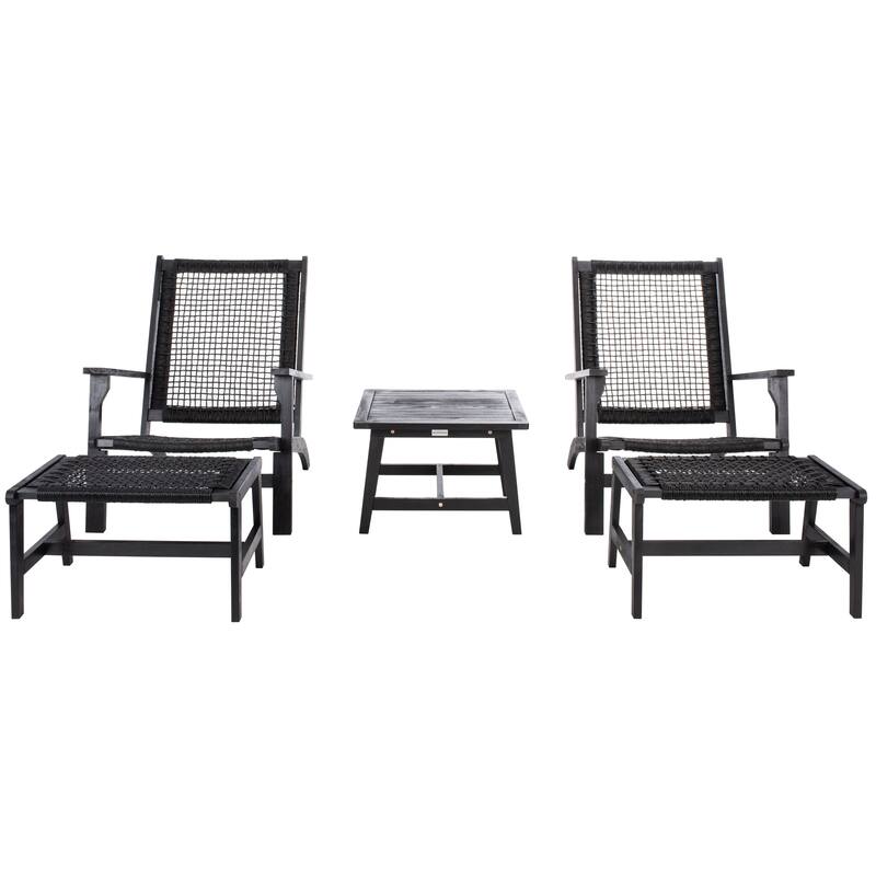 SAFAVIEH Chantelle Outdoor Solid Wood Chaise Lounge Chair and Stool Set of 2 (Includes End Table)