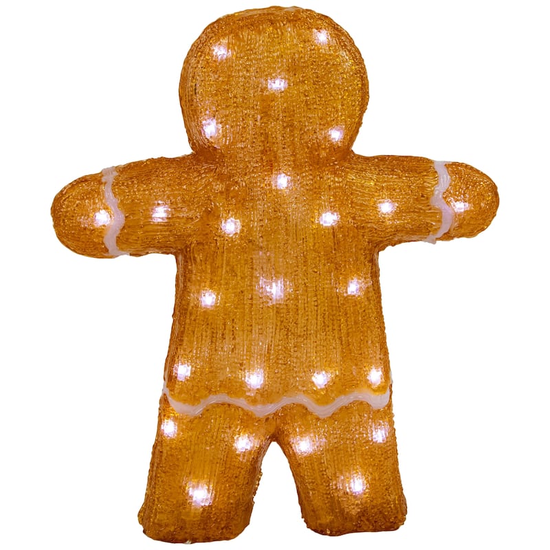 16" LED Acrylic Gingerbread Man Bow Tie Outdoor Christmas Decoration - Brown