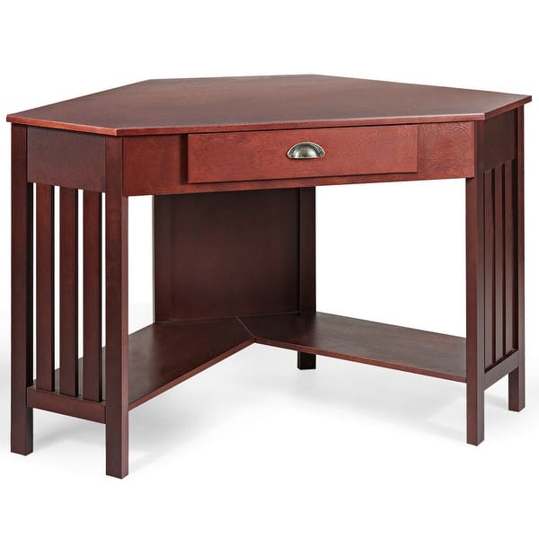 Shop Gymax Wooden Corner Desk With Drawer Computer Pc Table Study