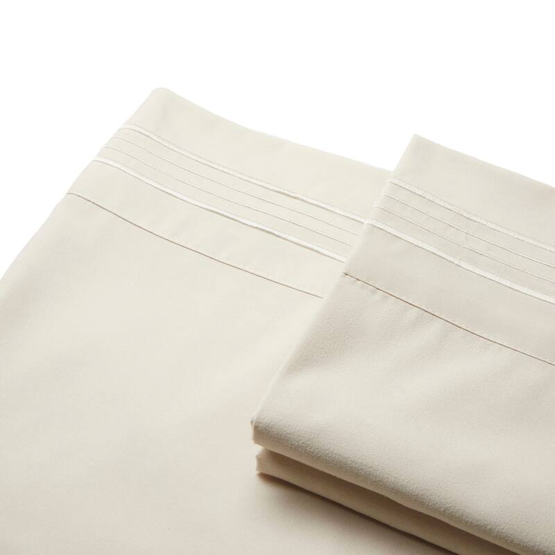 Authentic Hotel and Spa 1800 TC Brushed Microfiber Standard Pillowcase (2PC Set) with 4 Line Embroidery - Beige