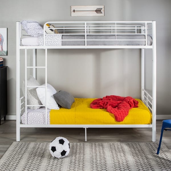 slide 2 of 11, Walker Edison Abner White Metal Twin over Twin Bunk Bed White